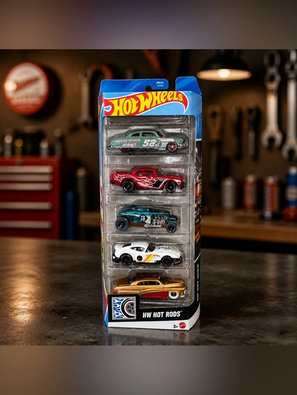 Hot Wheels HW Hot Rods 5-Pack (Model JKG11), featuring a 1:64 scale